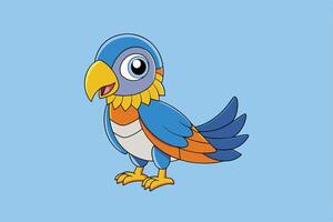 Cute parrot cartoon character. A friendly and colorful tropical bird illustration. Perfect mascot design for kids, isolated on blue background. vector