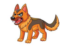 An angry, aggressive German Shepherd cartoon character mascot. A fierce guard dog snarling and showing its teeth. Isolated security concept. vector