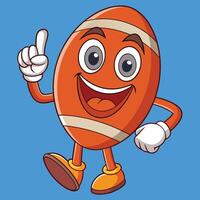 Happy American football cartoon mascot character pointing up with an idea or celebrating being number one. Isolated sports illustration concept. vector