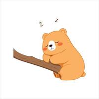 linda dibujos animados oso dormido en árbol rama, adorable animal personaje ilustración para niños, pacífico bosque fauna silvestre clipart aislado en blanco antecedentes vector