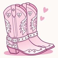 Cute Pink Cowboy Boots with Hearts and Decorative Patterns, Romantic Western Style Illustration for Valentines Day, Country Fashion, Greeting Card, Nursery Art vector