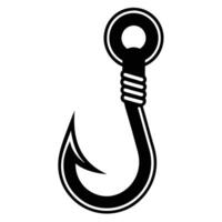 Black and White Fishing Hook Illustration, Simple Design for Angler Logo, Outdoor Adventure, Tackle Shop, Sport Fishing, and Nautical Themed Art vector