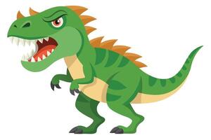Angry Cartoon Green T-Rex Dinosaur with Sharp Teeth, Fierce Prehistoric Animal Character, Fun Kids Illustration, Isolated on White Background . vector