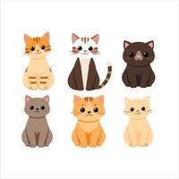 Cute Cartoon Cats Collection, Six Adorable Kittens in Different Colors, Illustration for Kids, Nursery, Greeting Card and Pet Design. vector
