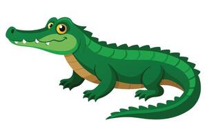 Cute Cartoon Crocodile Illustration with Green Scales and Big Eyes, Perfect for Kids Educational Materials, Animal Books, Stickers, and Fun Design Projects vector
