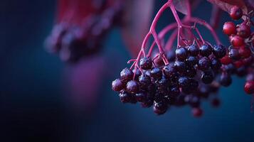 Close-up of fresh, ripe dark berries covered in water droplets. photo