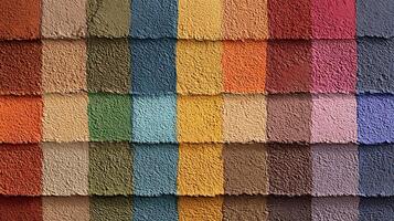 A vibrant mosaic of colorful textured wall sections, creating a unique background. photo