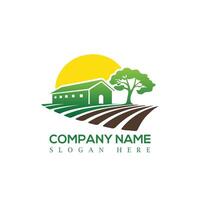 Farm Logo with House, Tree and Sun vector