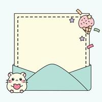 Cute Memo Note with Ice Cream and Hamster in Envelope Style vector