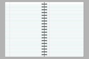 Open spiral notebook with blank lined pages illustration vector
