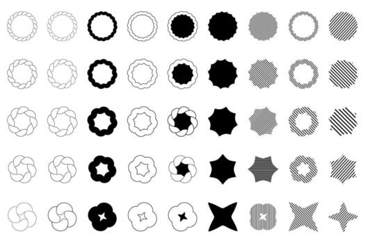 colección de geométrico formas formando diseño elementos con estrellas, círculos y redondeado formas vector
