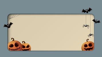 3D rounded rectangle frame paper cut style background with Halloween elements graphic illustration have blank space. vector