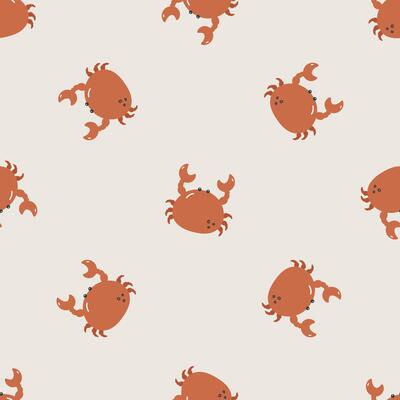 Seamless pattern with crab. Sea character. For design, fabric, wrapping, cards, textile, wallpaper, apparel. Isolated cartoon illustration in flat style.