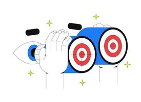Strategy vision 2D onboarding ui illustration. Binoculars focused on bullseye targets. Goal clarity precision in business marketing cartoon concept isolated on white. Flat abstract metaphor vector