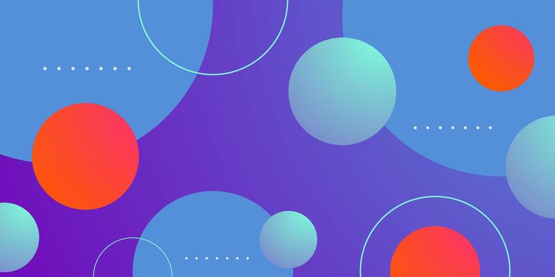 Abstract colorful blue and purple gradient background. Simple orange circle pattern design. Cool banner background.