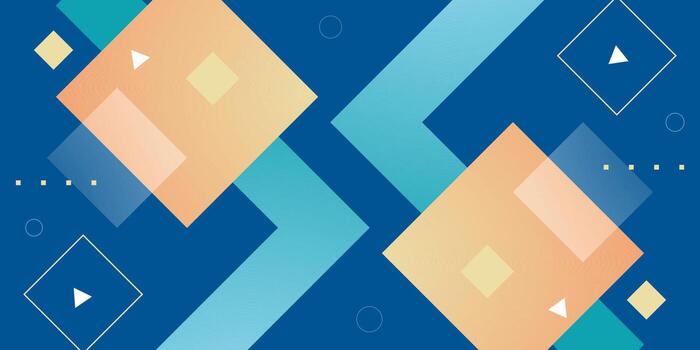 Abstract colorful arrow square concept on blue background. Trendy banner background with simple shapes pattern design. vector