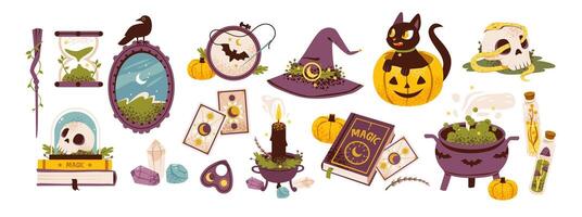 Halloween magical items and decorations vector