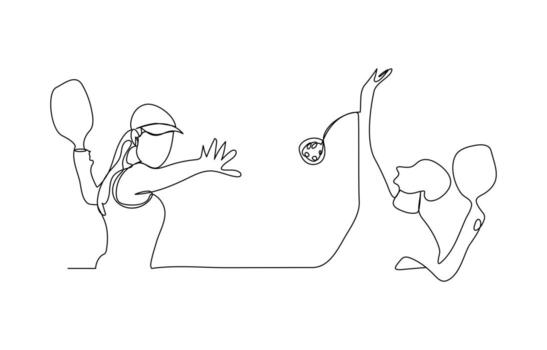 Man playing pickleball in action with paddle and ball hand drawn line sketch illustration vector