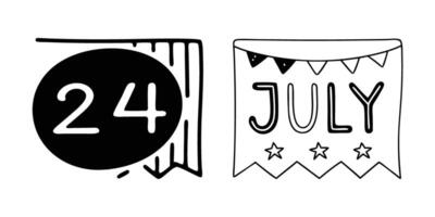 Fourth of July Banners with Number Four and July on transparent background Hand drawn banners vector