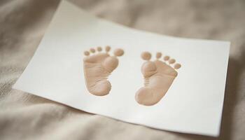 Baby Footprint Art on Paper Keepsake for Newborn Celebration photo