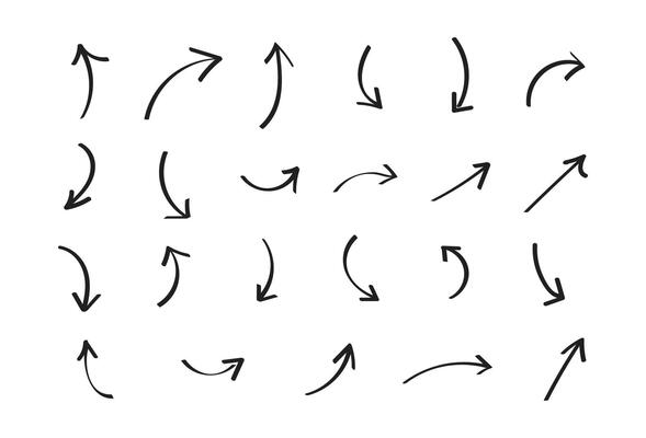 Hand-drawn arrow sketch set illustration.