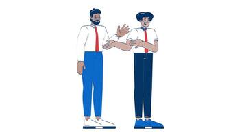 Boss introducing new team member 2D characters doodle animation. Professional latino male manager welcoming black man employee animated people on white background. Cartoon 4K drawing video