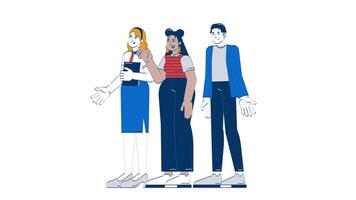 Diverse team waving in friendly greeting 2D characters doodle animation. Work culture. Coworkers welcoming with cheerful expressions animated people on white background. Cartoon 4K drawing video
