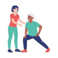 Senior Woman Exercising with Personal Trainer or Caregiver Support vector