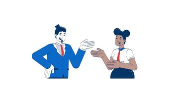 Diverse office colleagues engaged in friendly conversation 2D characters doodle animation. Business dialogue. Positive coworkers animated people on white background. Cartoon 4K drawing video