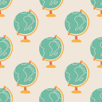 Globe seamless pattern. Subject for studying geography at school and at home. Children education. World map. Model of planet earth. Pattern for fabric, textiles, wrapping paper, cover, banner.