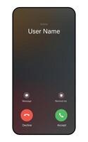 Incoming Call Screen Interface with Accept and Decline Options vector