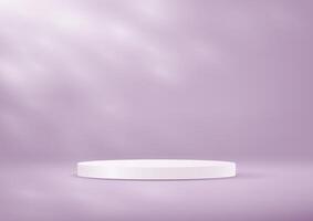 Empty purple studio room background. Purple background 3d with white podium. Empty room with shadow leaves. Space for selling products on the website. illustration. vector
