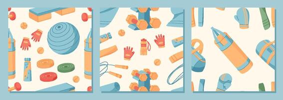 Patterns of exercise equipment and accessories vector