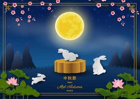 Rabbits under a full moon vector