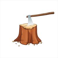 axe on tree stump illustration vector