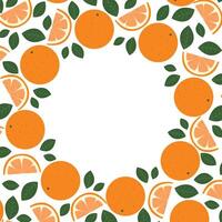 Square frame of ripe oranges and foliage vector