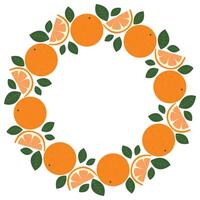 Tropical frame of ripe oranges and foliage vector
