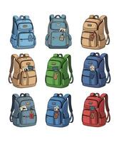 Variety of Colorful Backpacks Ready for Adventure vector