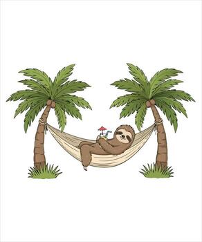 Relaxing Sloth in a Hammock Under Palm Trees vector