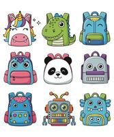 Small colorful character backpacks for children vector