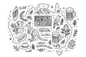 Australia map with various items vector