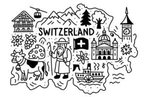 A black and white illustration of switzerland vector