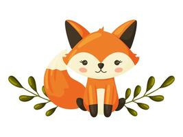 Cute Fox with Green Twigs Illustration vector
