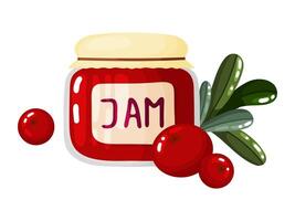 Jam Jar with Cranberries and Foliage Illustration vector