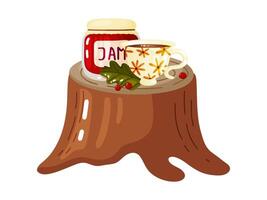 otoño tratar escena en un árbol tocón ilustración vector