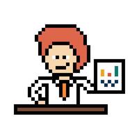 Business concept man male boy business man office work present 8 bit career. vector