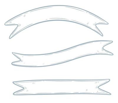 Ribbon illustration with space for text. Linear pastel blue drawing for branding and packaging in vintage style. Outline sketch of Scrolls for retro menu headers and titles. vector