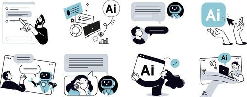 Concepts of ai chatbot, ai assistant, online communication, chat ai, app and services, Artificial Intelligence technology. vector