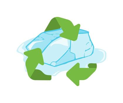 Melting ice cube with recycle symbol representing climate change and global warming vector