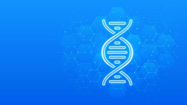 DNA sequence icon. DNA strand. Molecular structure of DNA. Genetic code. Concept of genetics, biotechnology, medical science. Abstract blue medical background with hexagons. illustration. vector